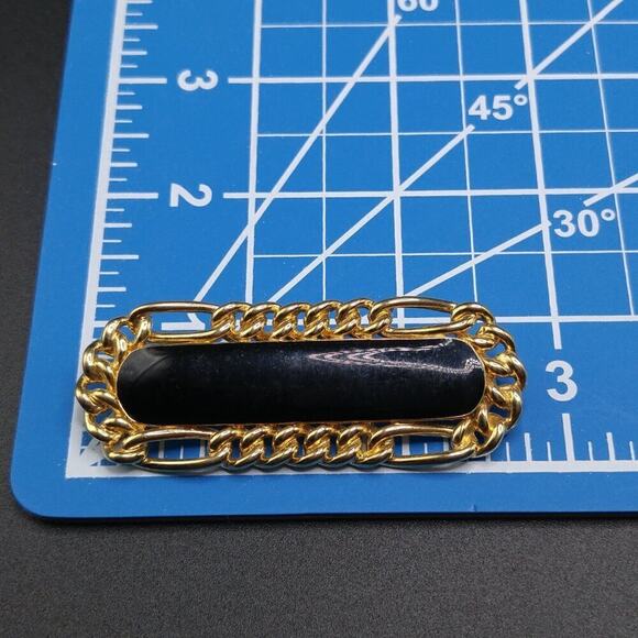 Vintage Monet Black Enamel Brooch, Gold Plated, Chain Design - Picture 9 of 10